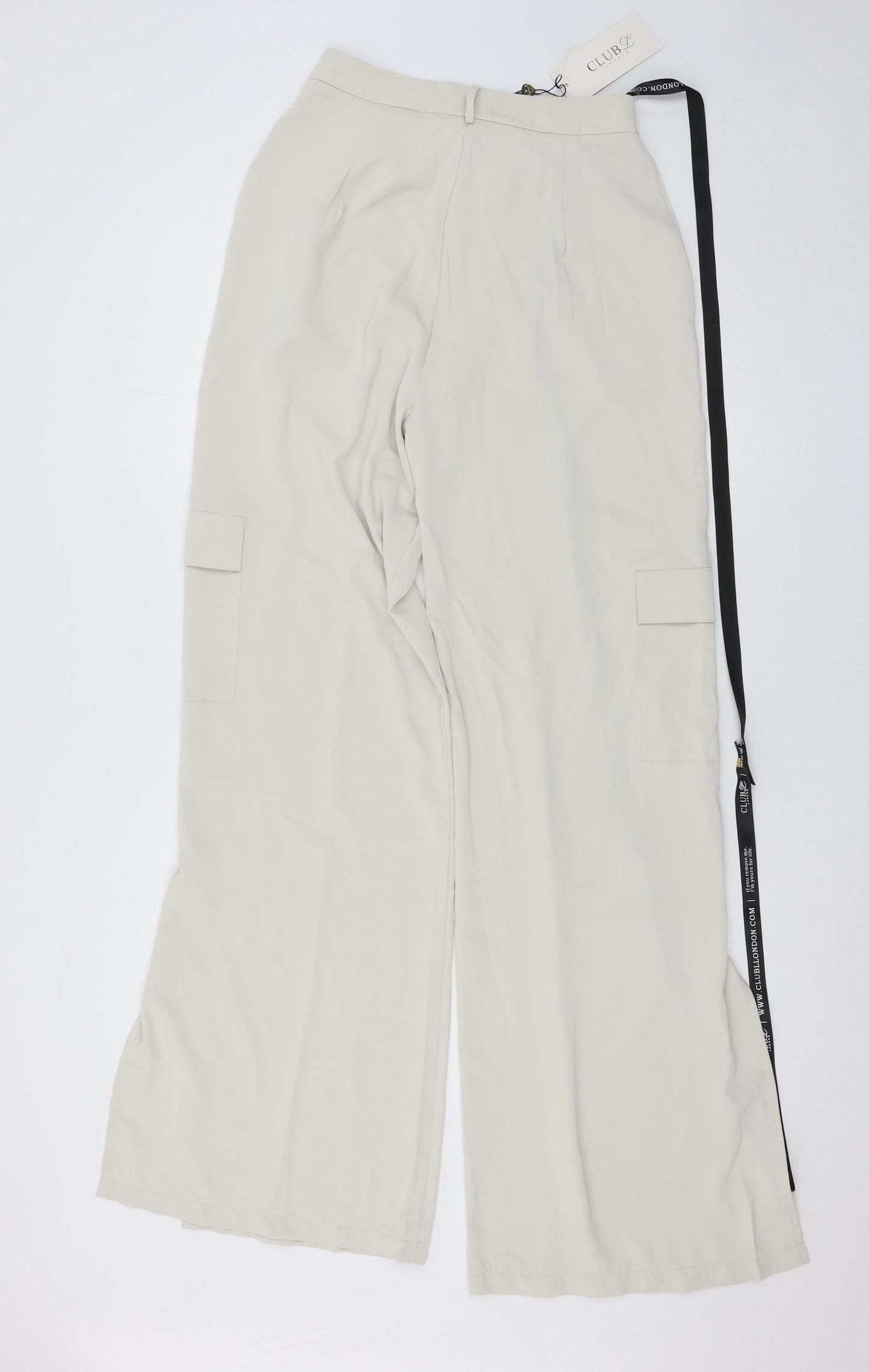 Club L Womens Ivory  Satin Trousers  Size 8 L32 in