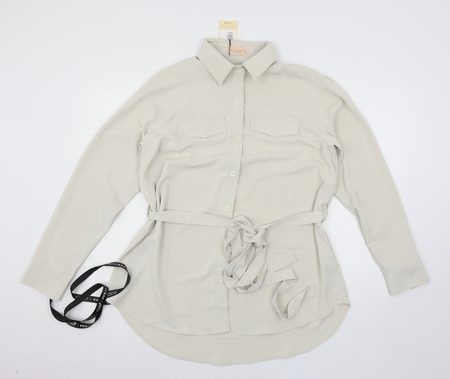 Club L Womens Ivory  Satin Basic Button-Up Size 8