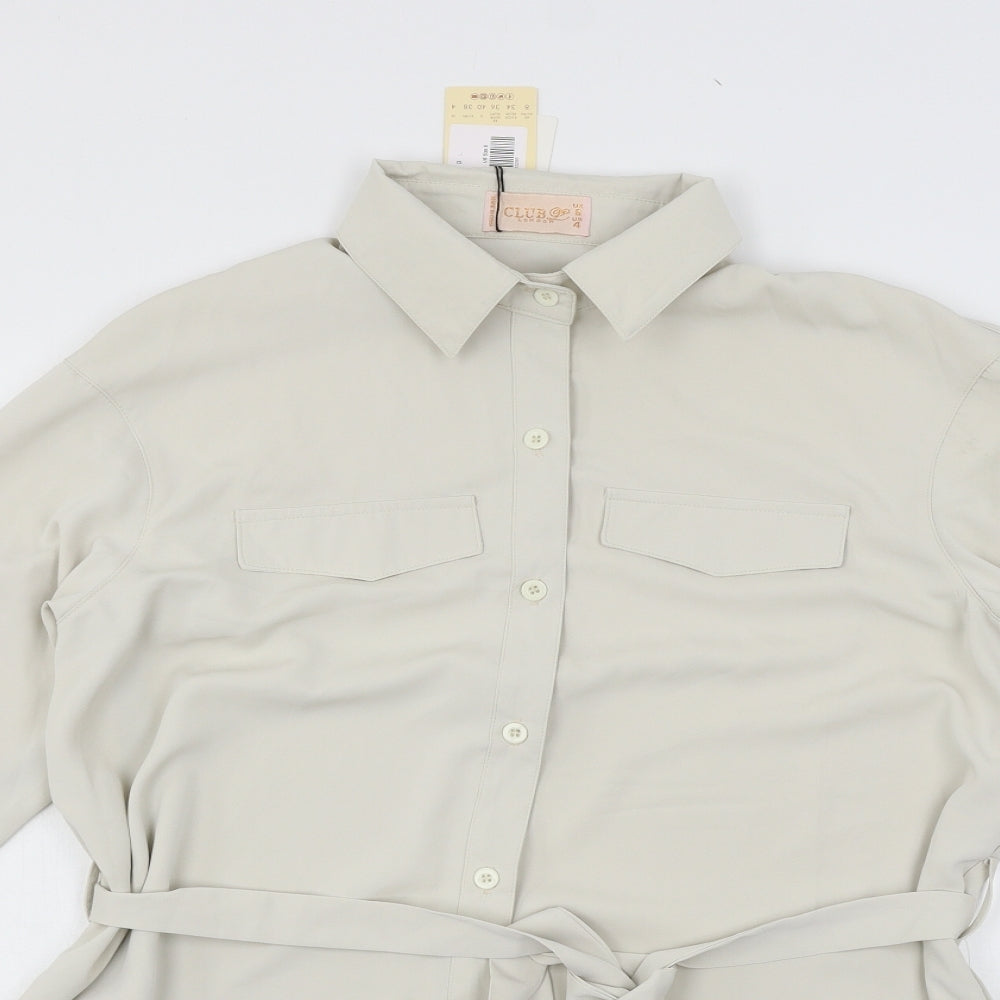 Club L Womens Ivory  Satin Basic Button-Up Size 8