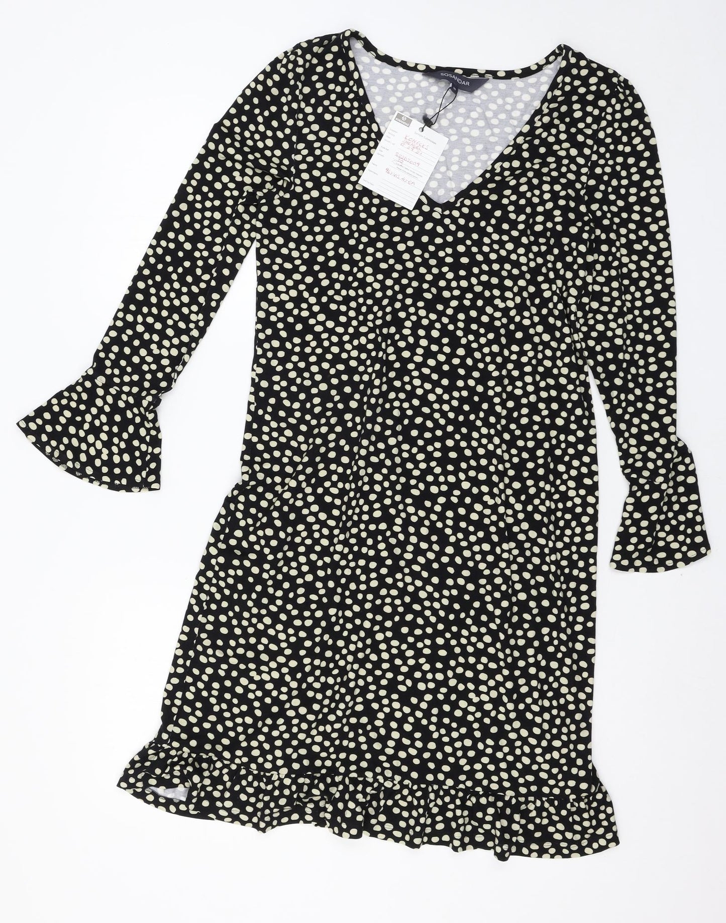 Sosander Womens Black Polka Dot Jersey Skater Dress  Size 10