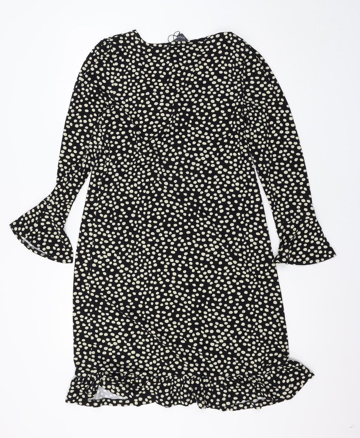 Sosander Womens Black Polka Dot Jersey Skater Dress  Size 10