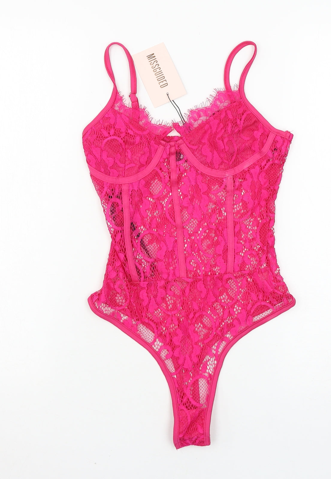 Missguided Womens Pink  Lace Bodysuit One-Piece Size 4
