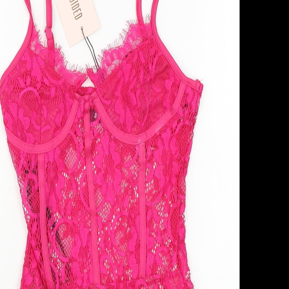 Missguided Womens Pink  Lace Bodysuit One-Piece Size 4