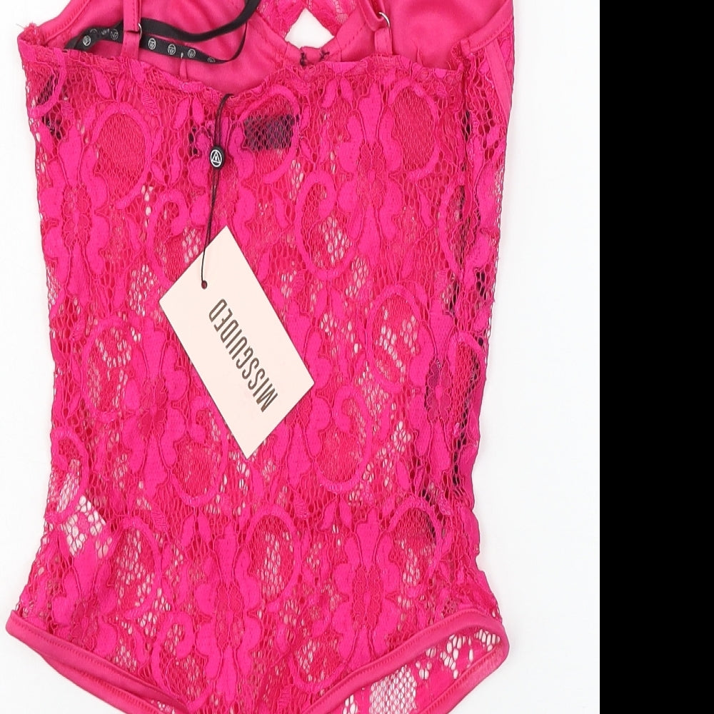Missguided Womens Pink  Lace Bodysuit One-Piece Size 4