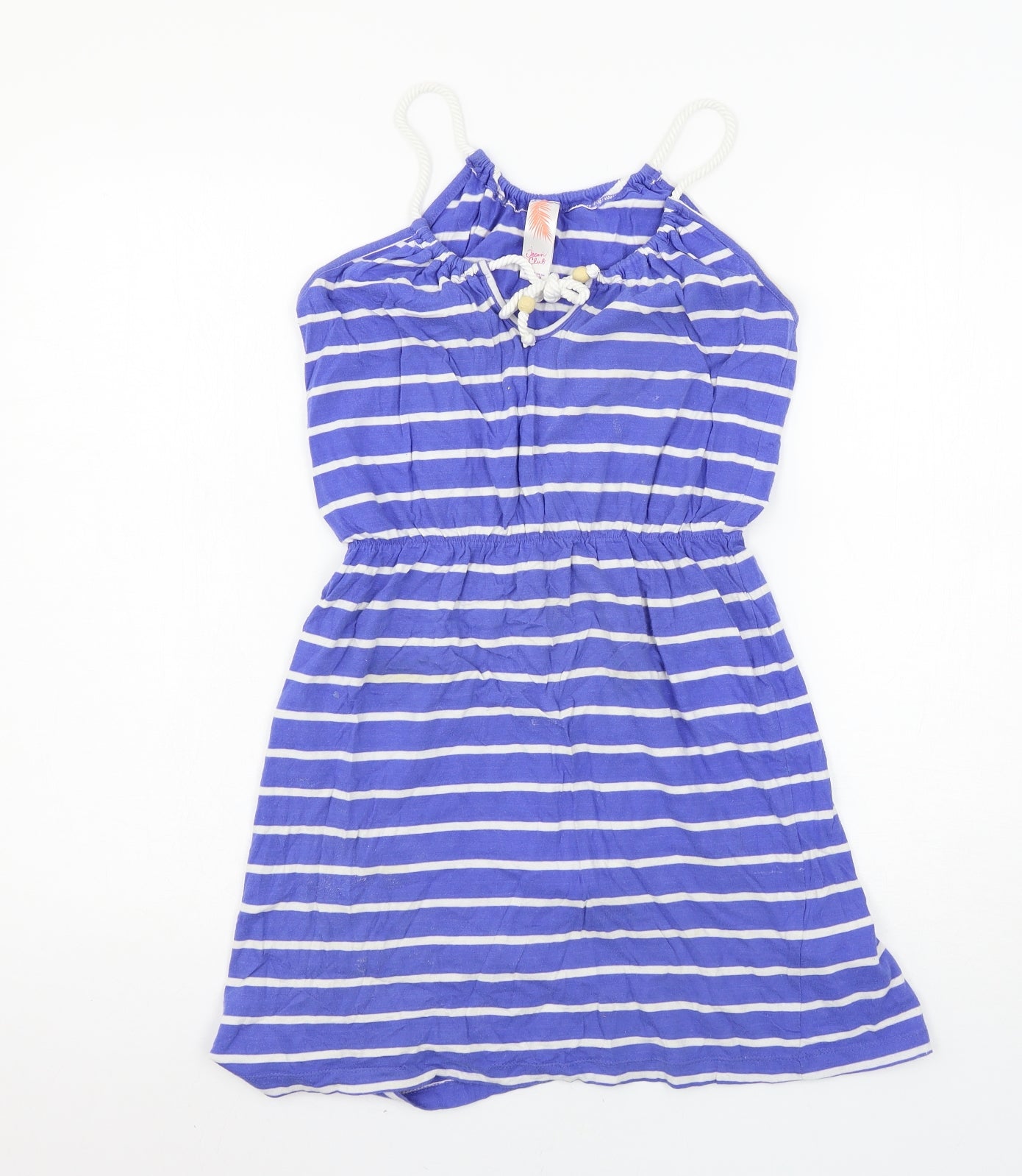 Ocean Club Womens Blue Striped Jersey Slip Dress  Size 8  - Beach Cover Up