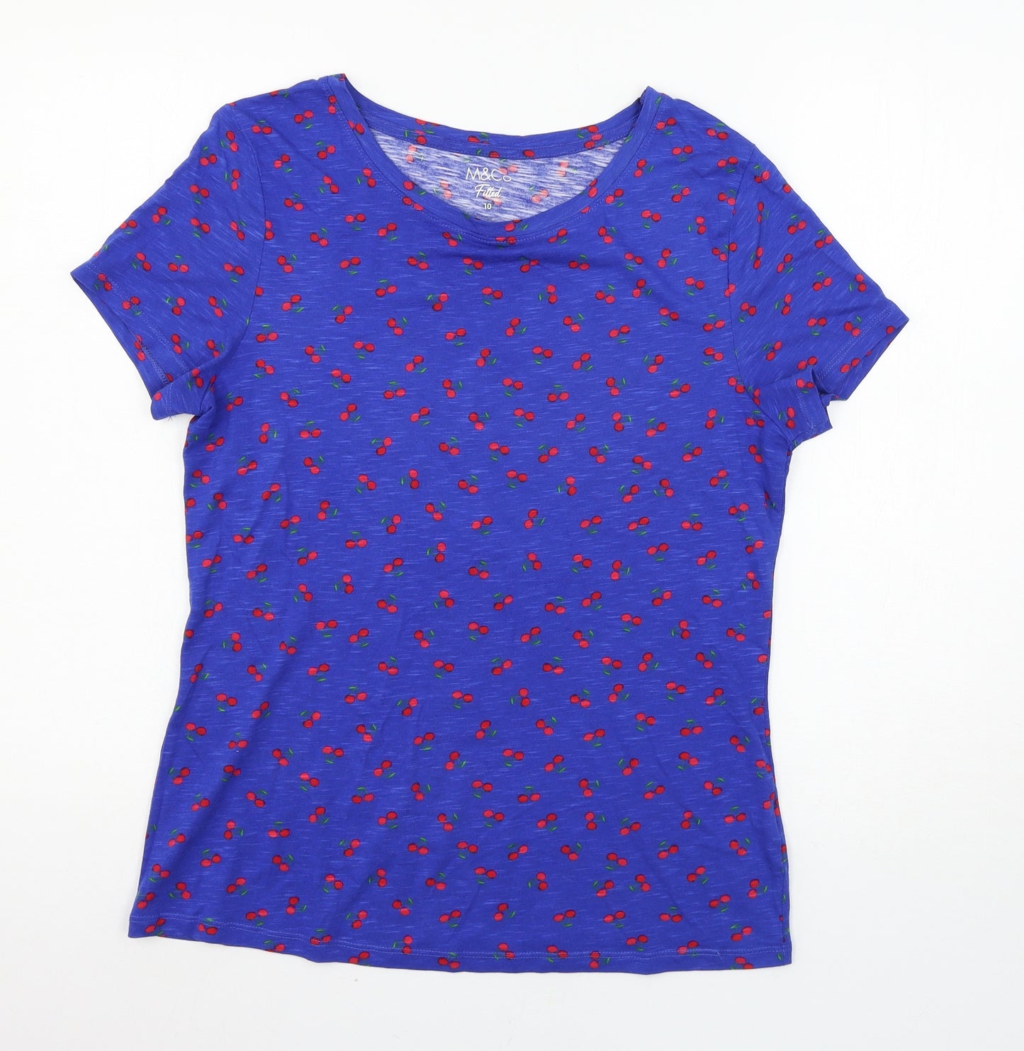 M&Co Womens Blue  Jersey Basic T-Shirt Size 10  - Cherry