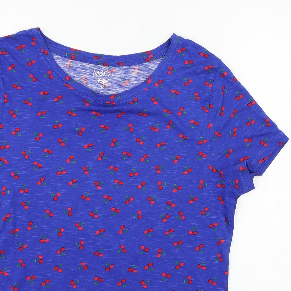 M&Co Womens Blue  Jersey Basic T-Shirt Size 10  - Cherry
