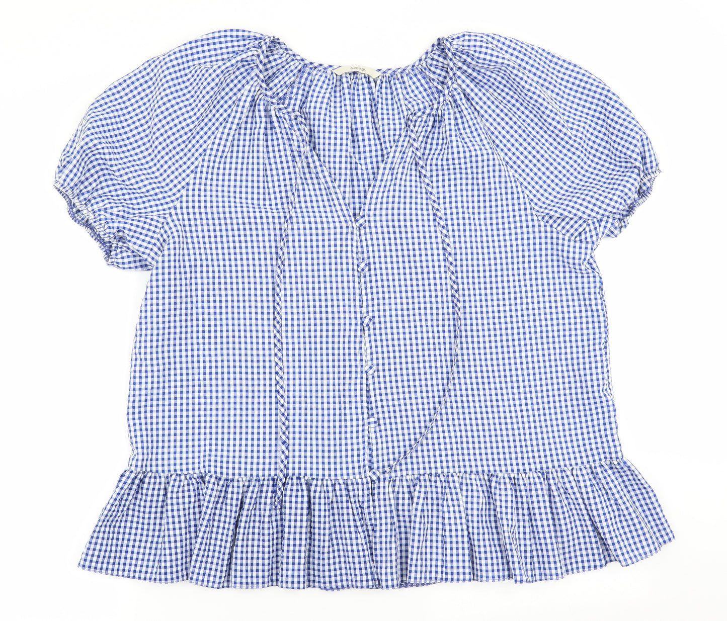 Asda George Womens Blue Check  Basic Blouse Size 16
