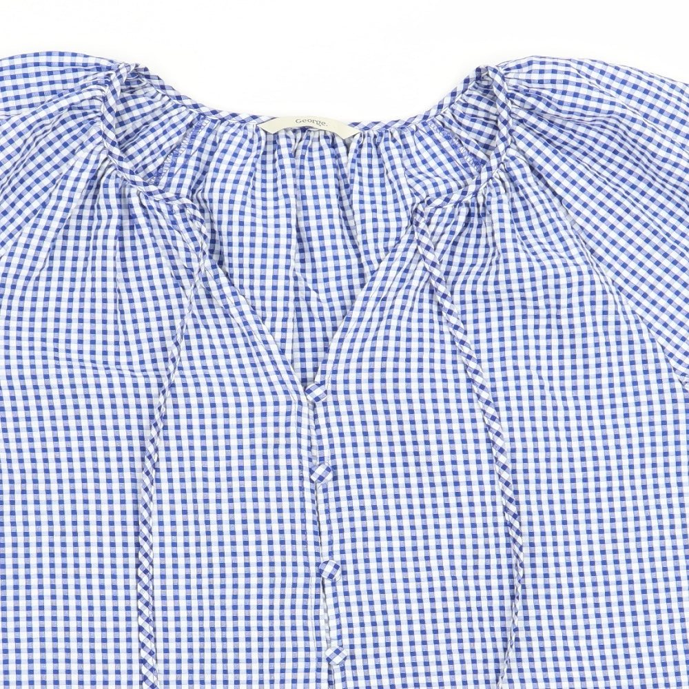 Asda George Womens Blue Check  Basic Blouse Size 16