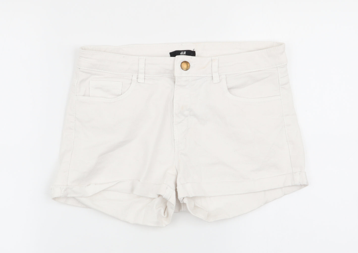 H&M Womens White   Hot Pants Shorts Size 8