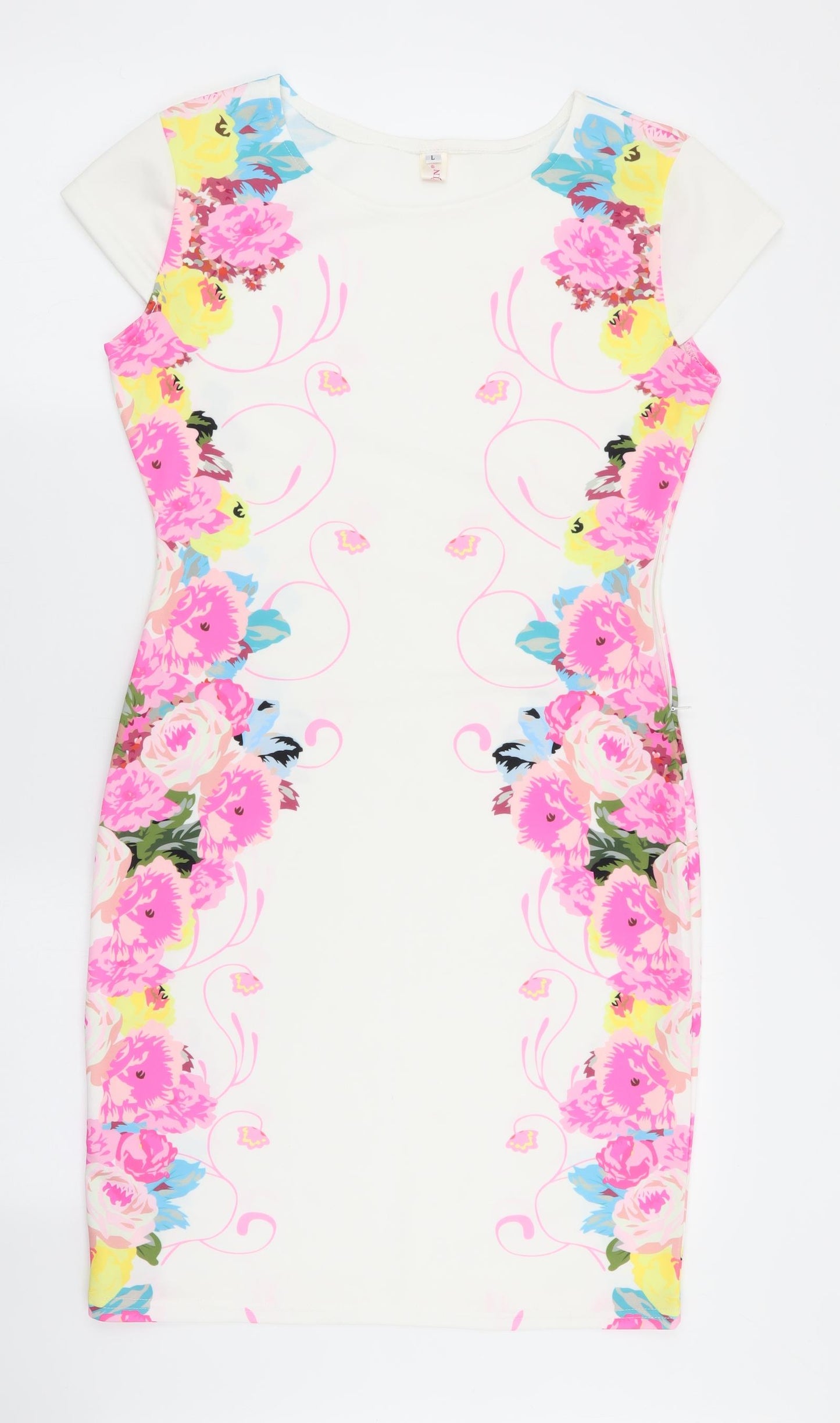 elfin Womens White Floral  A-Line  Size L