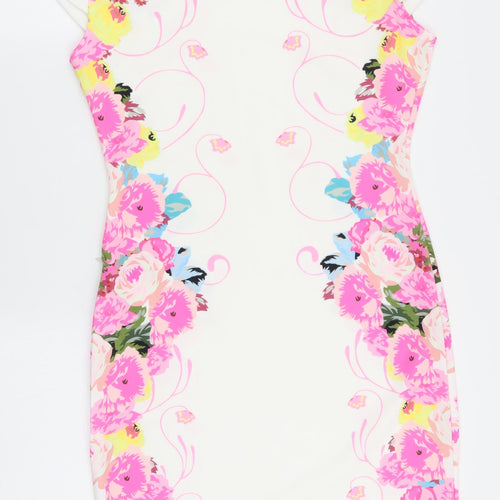 elfin Womens White Floral  A-Line  Size L