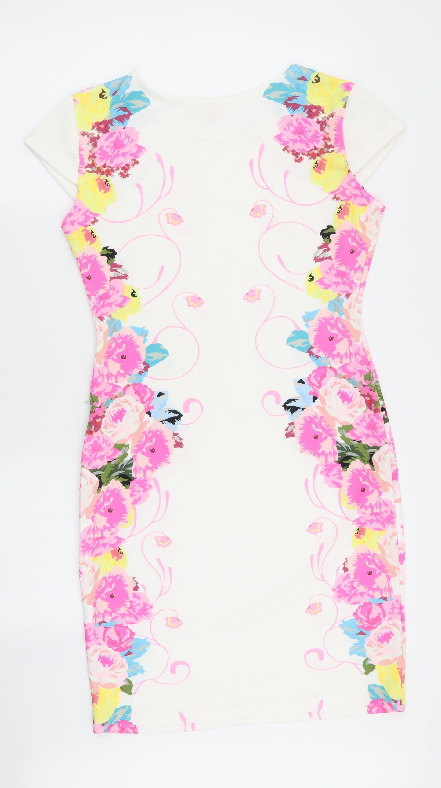 elfin Womens White Floral  A-Line  Size L