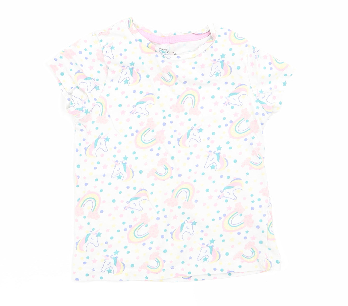 pep and co Girls White Animal Print  Basic T-Shirt Size 3-4 Years