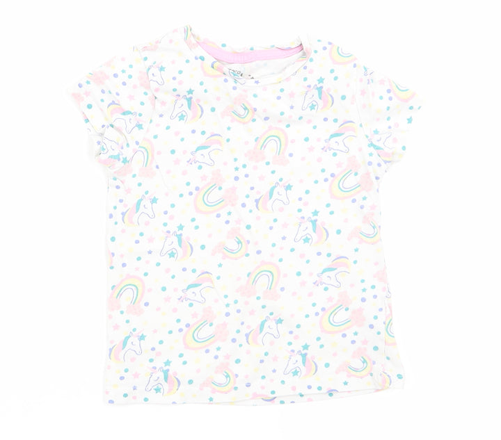pep and co Girls White Animal Print  Basic T-Shirt Size 3-4 Years