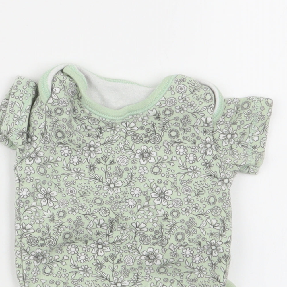 Nutmeg Girls Green Floral  Babygrow One-Piece Size 0-3 Months