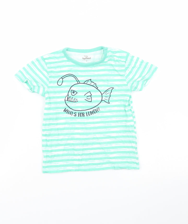 TOPOMINI Boys Green Striped  Basic T-Shirt Size 2 Years