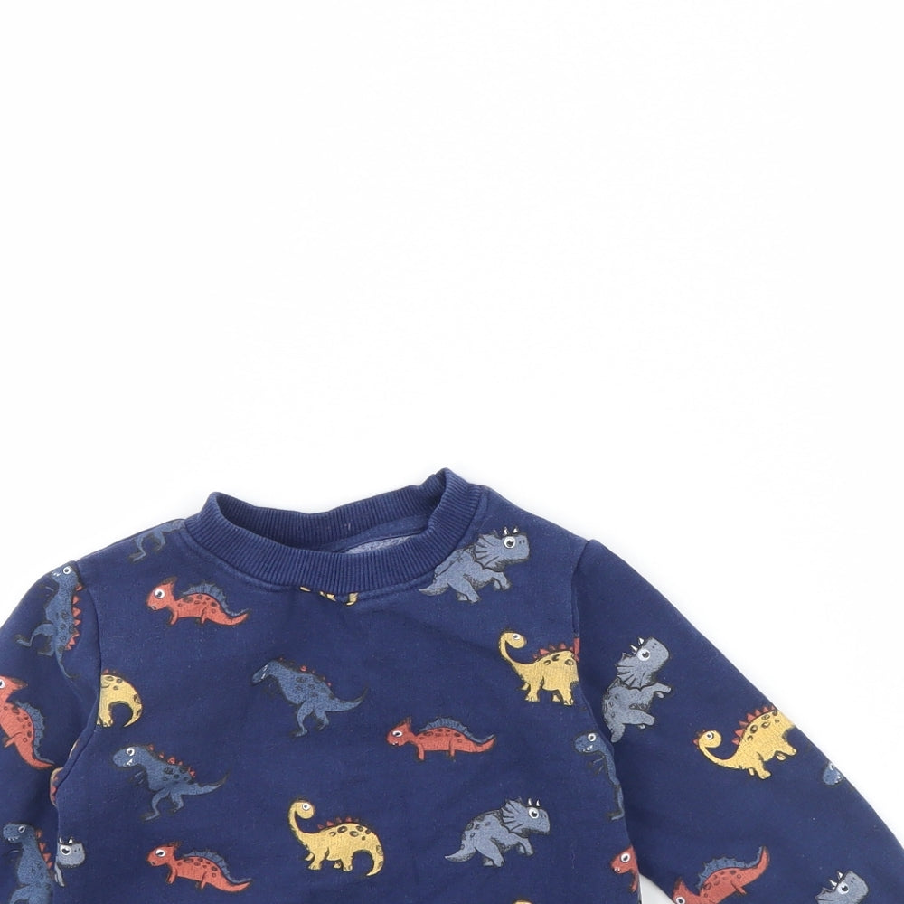 M&Co Boys Blue Animal Print  Pullover Jumper Size 2 Years  - Dinosaur