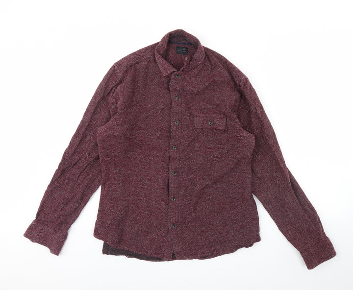 Authentic Casual Wear Mens Purple Button-Up Size L