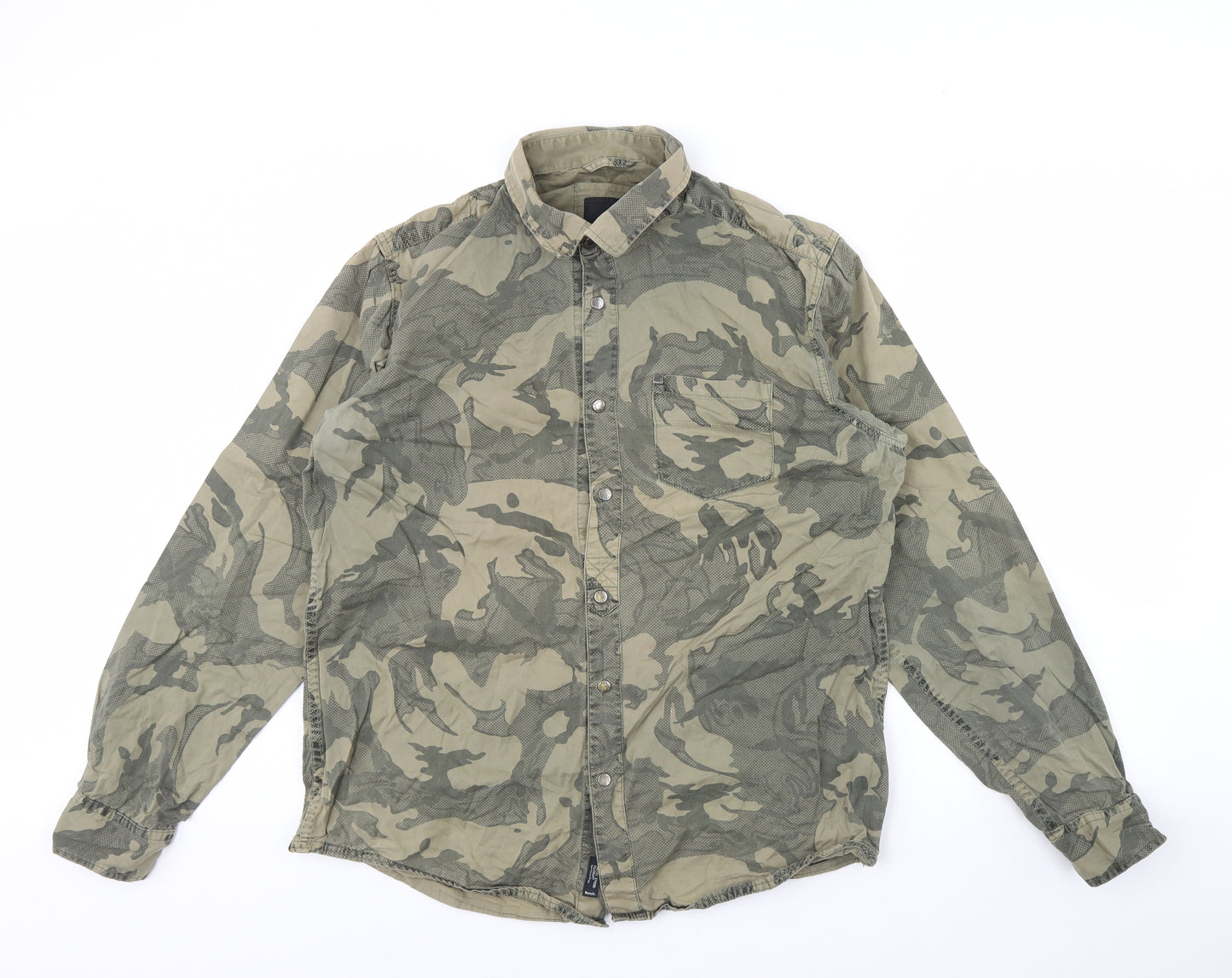 Bench  Mens Green Camouflage   Button-Up Size XL