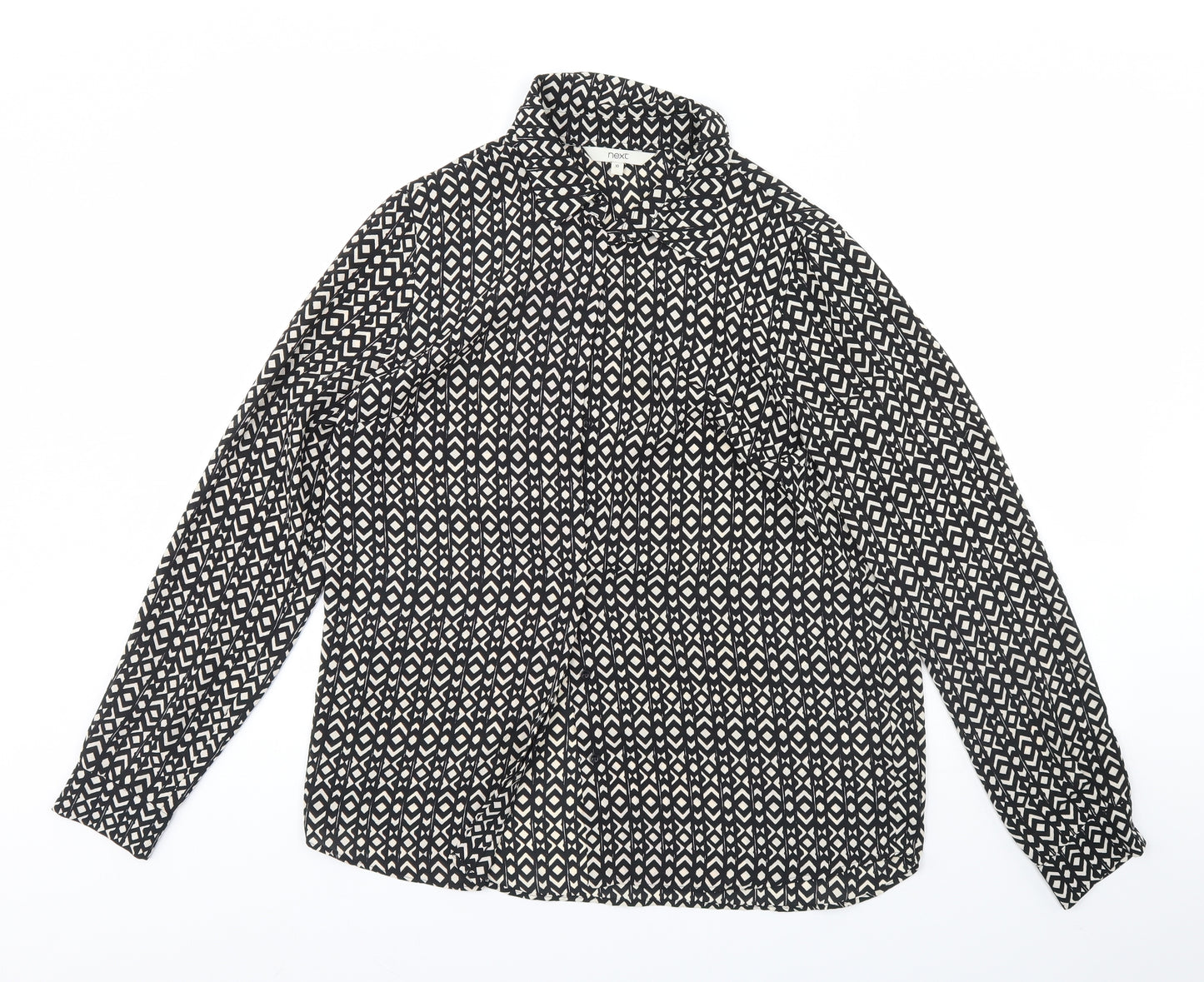NEXT Womens Black Geometric  Basic Button-Up Size 10