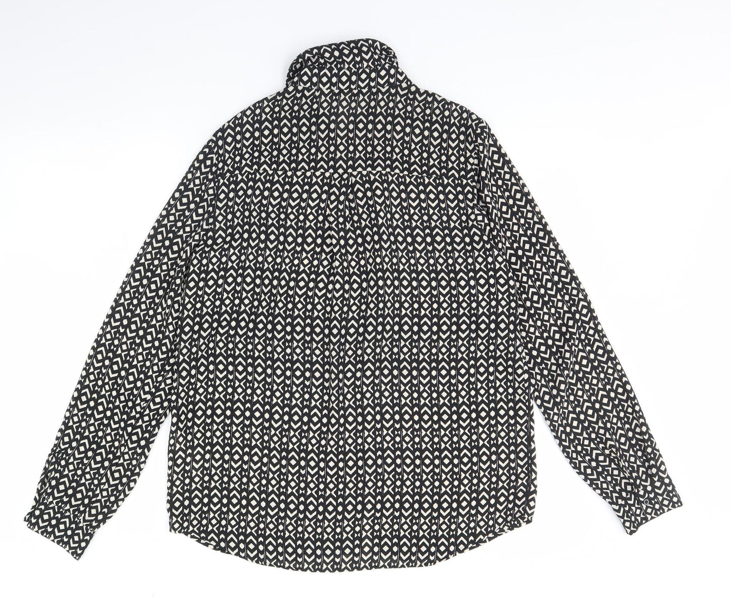 NEXT Womens Black Geometric  Basic Button-Up Size 10
