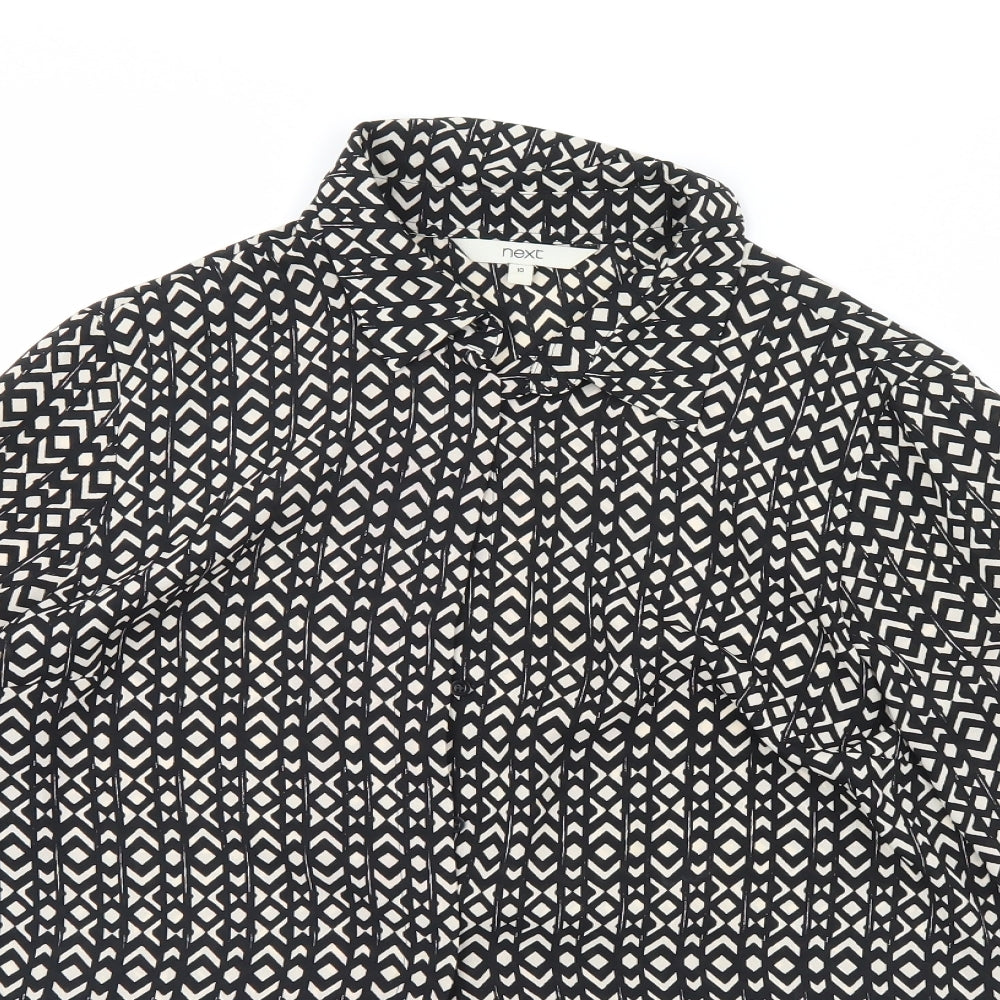 NEXT Womens Black Geometric  Basic Button-Up Size 10