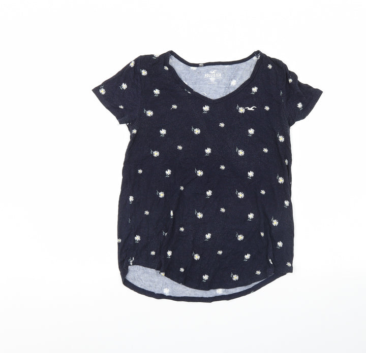 Hollister Womens Blue Floral Basic T-Shirt Size XS