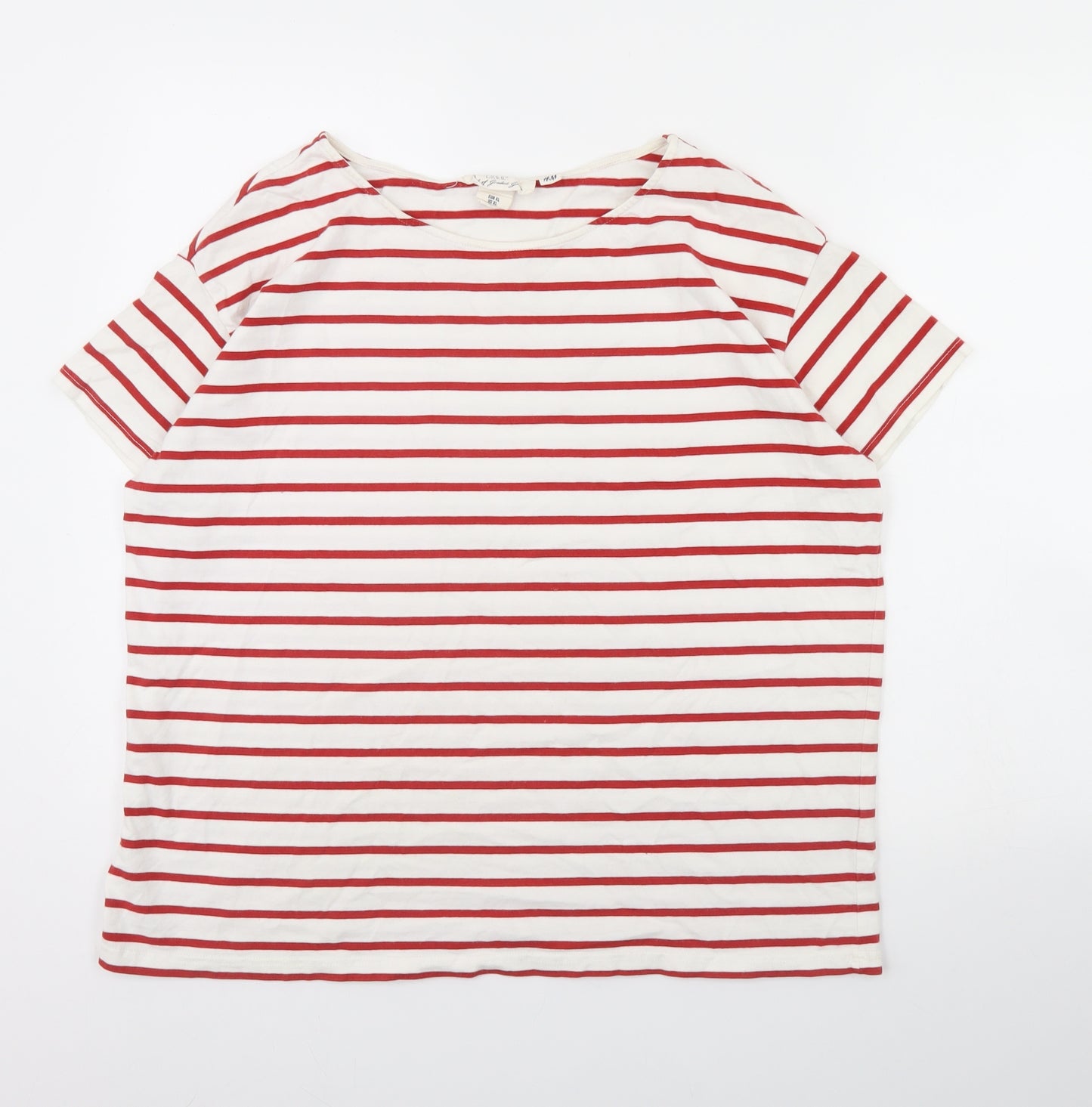 H&M Womens White Striped  Basic T-Shirt Size XL