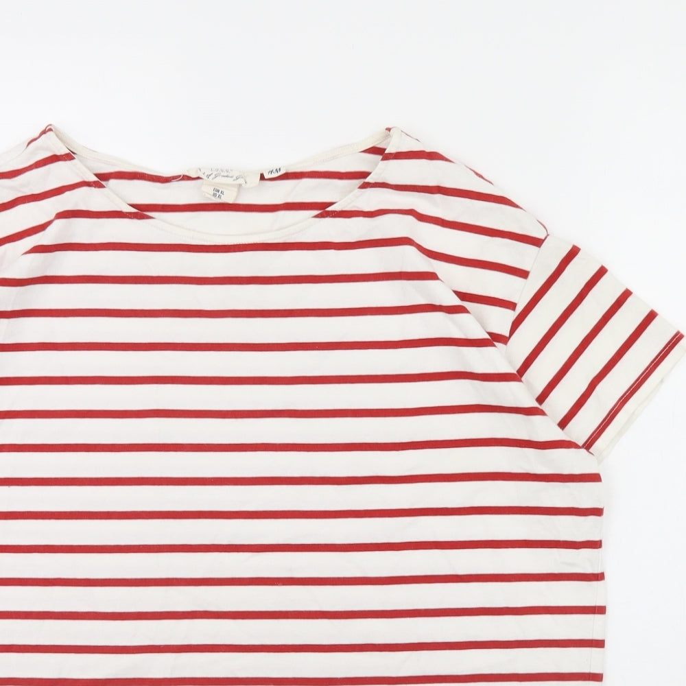 H&M Womens White Striped  Basic T-Shirt Size XL