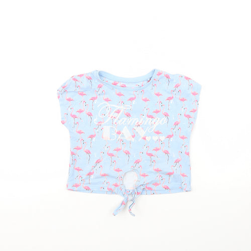 TU Girls Blue Animal Print  Basic T-Shirt Size 4 Years  - Flamingo
