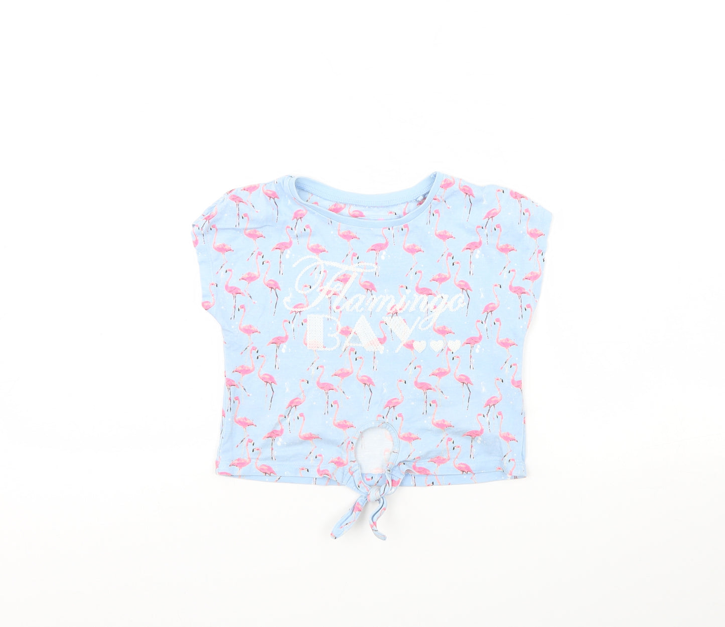 TU Girls Blue Animal Print  Basic T-Shirt Size 4 Years  - Flamingo