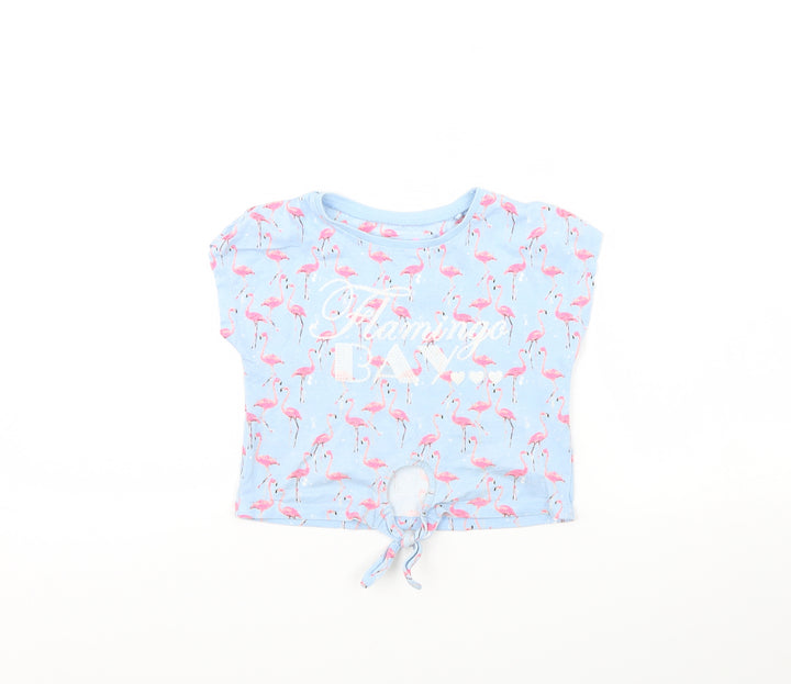 TU Girls Blue Animal Print  Basic T-Shirt Size 4 Years  - Flamingo