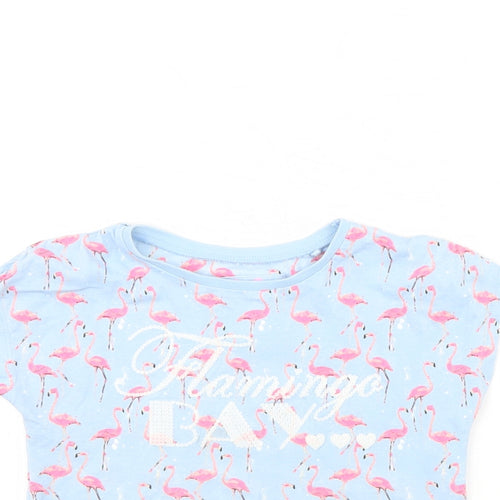 TU Girls Blue Animal Print  Basic T-Shirt Size 4 Years  - Flamingo
