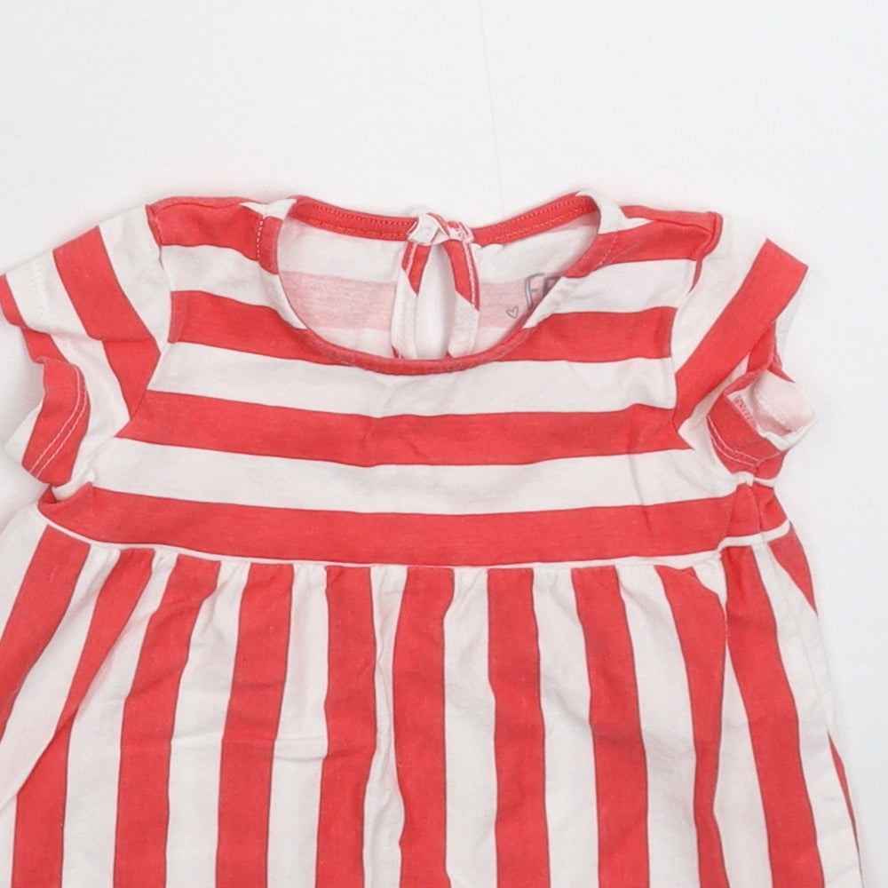 F&F Girls Red Striped  Fit & Flare  Size 6-9 Months