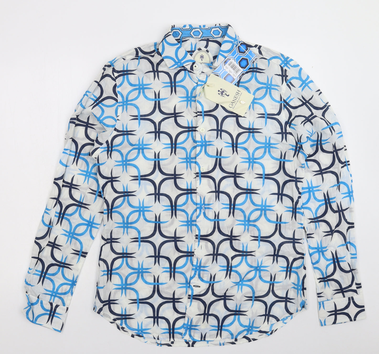 Kanesh Mens White Geometric   Button-Up Size XL