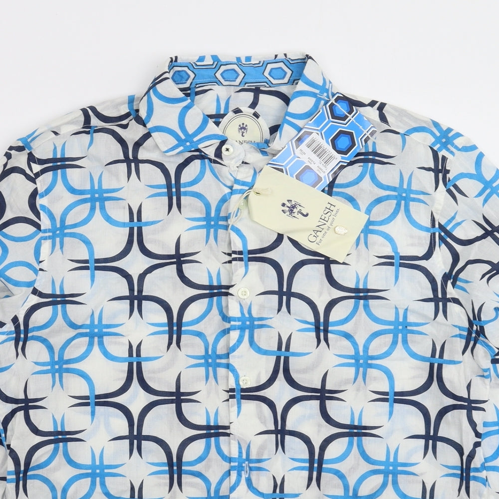 Kanesh Mens White Geometric   Button-Up Size XL