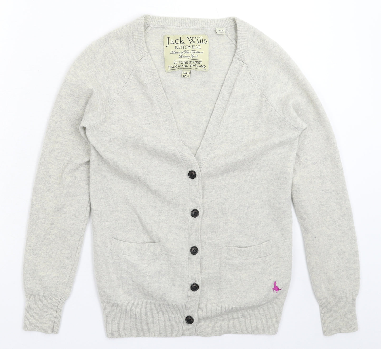 Jack Wills Womens Grey  Knit Cardigan Jumper Size 10