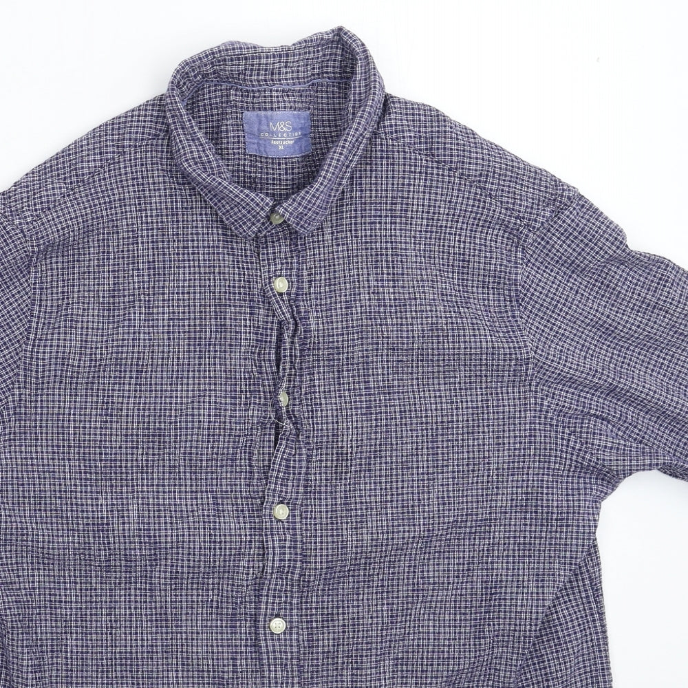 Marks and Spencer Mens Blue Check   Button-Up Size XL