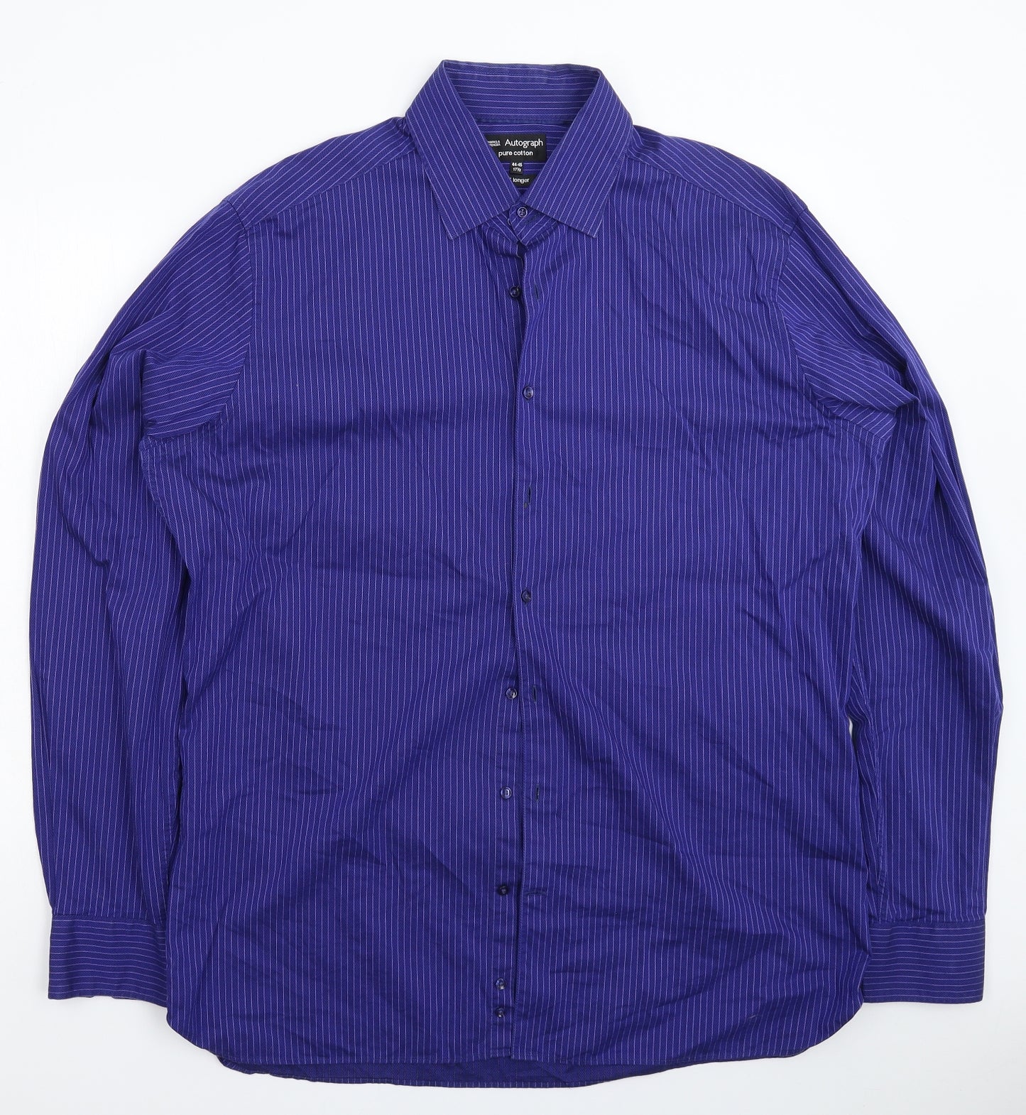 Marks and Spencer Mens Blue Striped   Dress Shirt Size 17.5