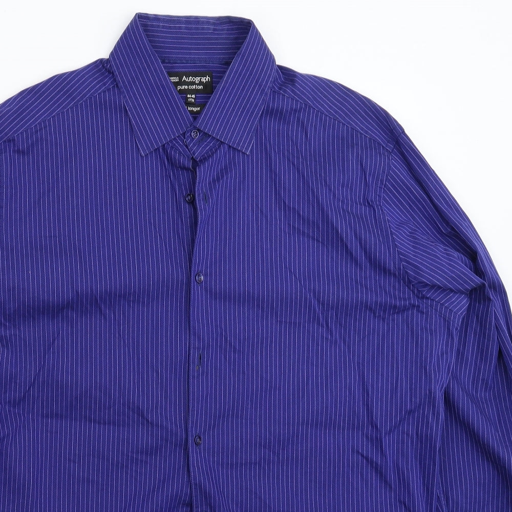 Marks and Spencer Mens Blue Striped   Dress Shirt Size 17.5