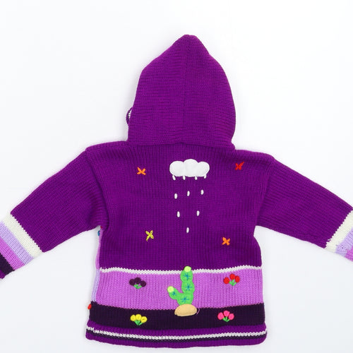 Preworn Boys Purple  Knit Cardigan Jumper Size 2 Years