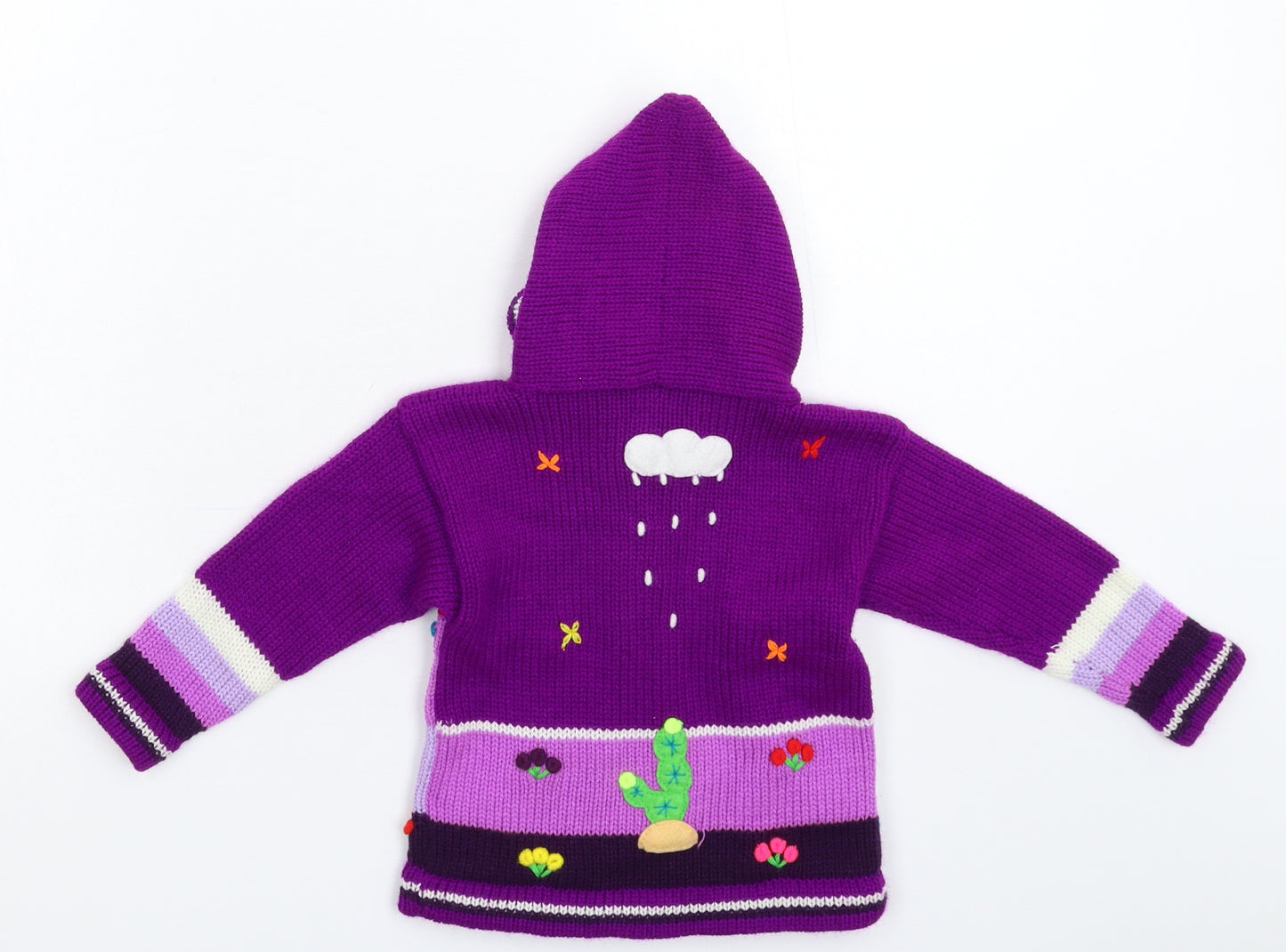 Preworn Boys Purple  Knit Cardigan Jumper Size 2 Years
