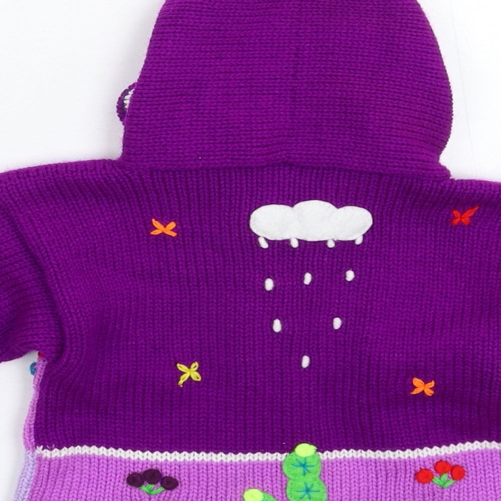 Preworn Boys Purple  Knit Cardigan Jumper Size 2 Years