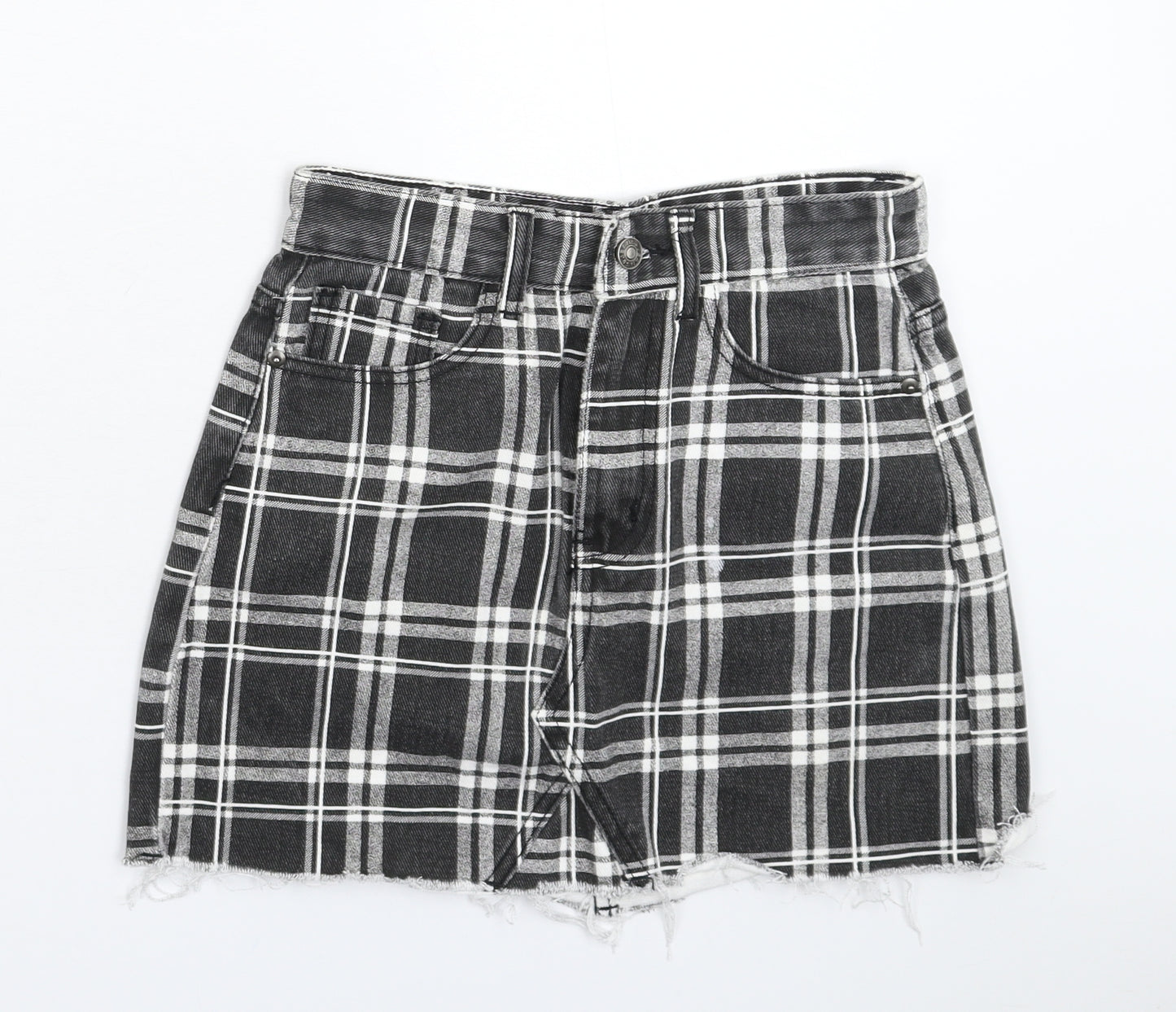 Preworn Womens Grey Check Denim Mini Skirt Size 6