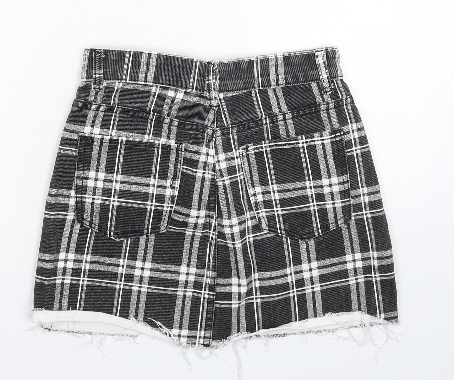 Preworn Womens Grey Check Denim Mini Skirt Size 6