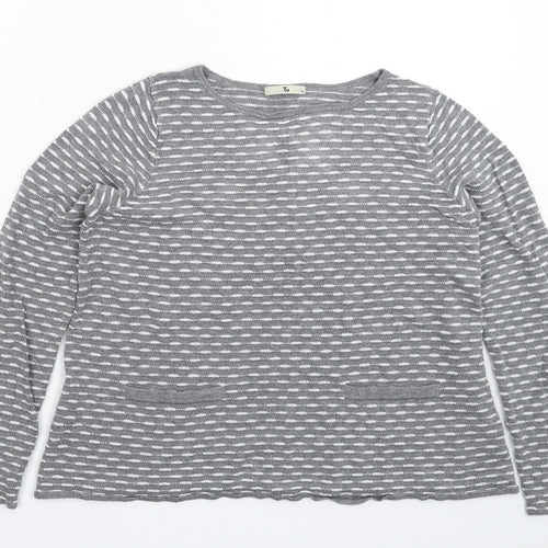 TU Womens Grey Striped Knit Pullover Jumper Size 14