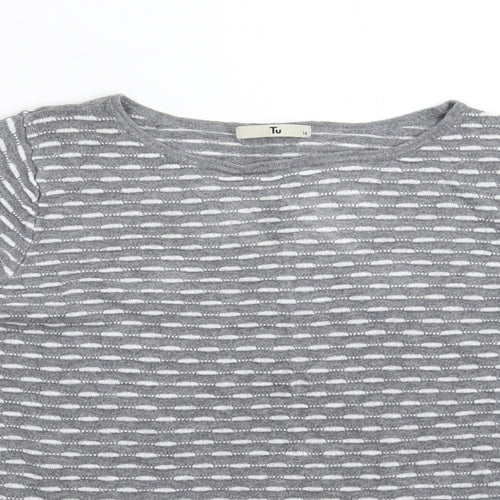 TU Womens Grey Striped Knit Pullover Jumper Size 14