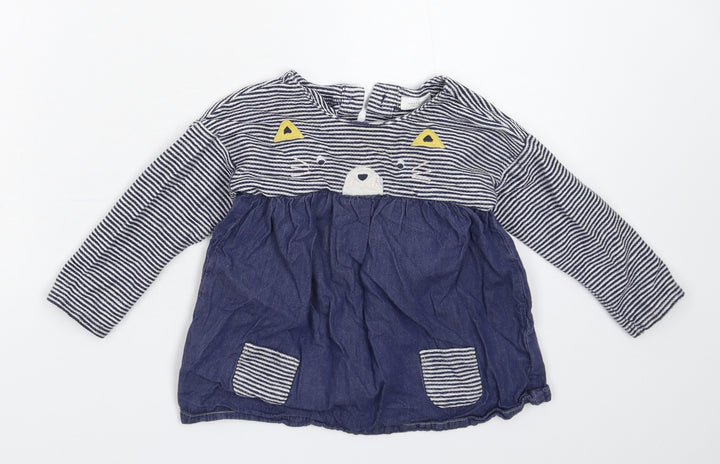 NEXT Girls Blue Striped  Fit & Flare  Size 12-18 Months