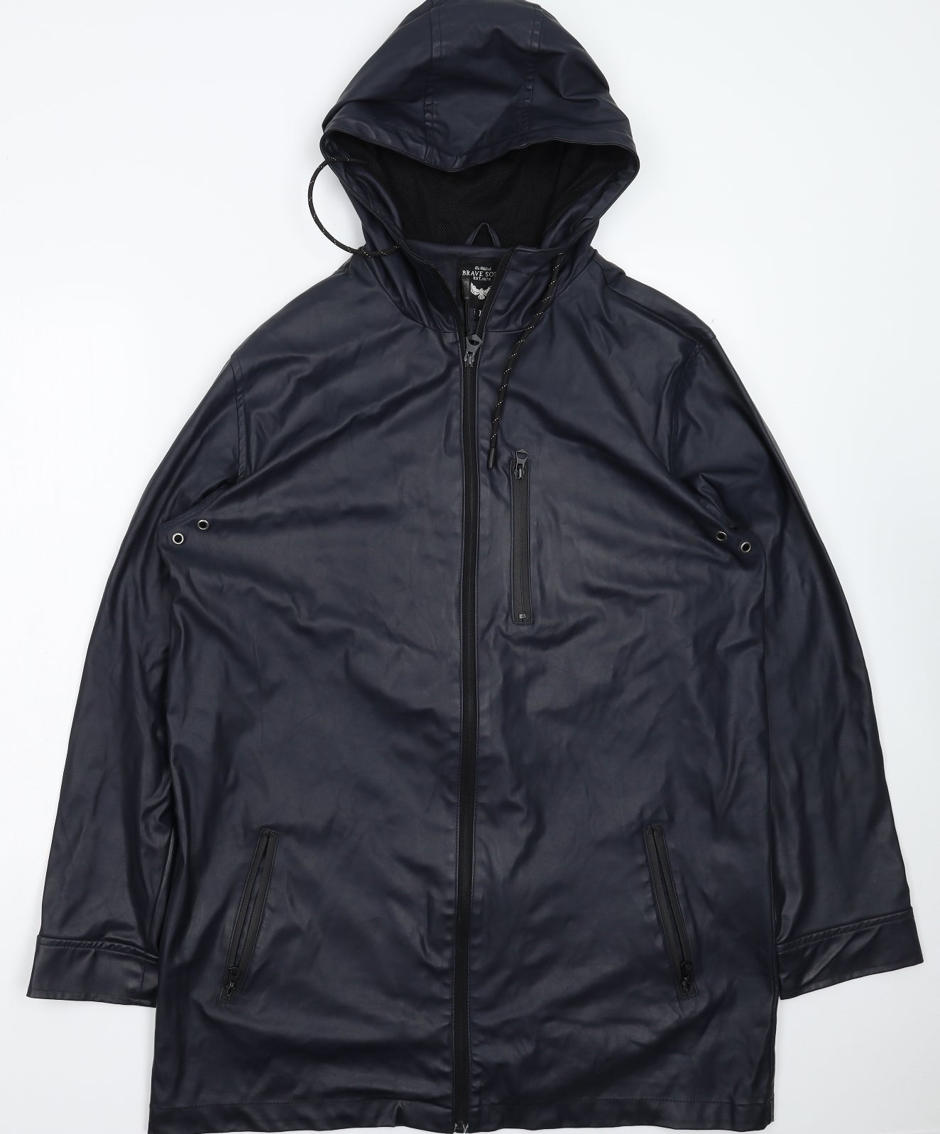 Brave Soul Mens Black   Rain Coat Coat Size L